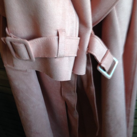 Gorgeous Fluffy Casual Rose Removable Belt Side Pockets Open Front Coat - Picture 3 of 16